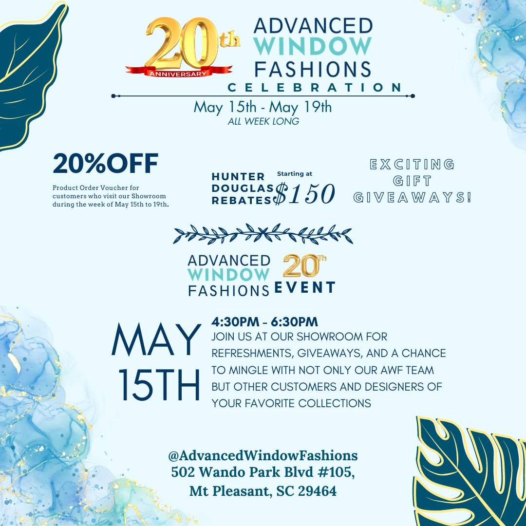 20th Anniversary Celebration! A week of giveaways, raffles and deals! Join us May 15th for celebrations, socialization, and refreshments!