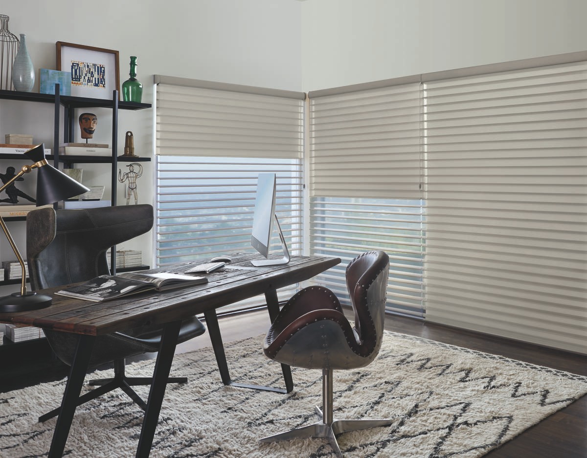 Custom window treatments for home offices near Isle of Palms, South Carolina (SC) including sheer shadings.