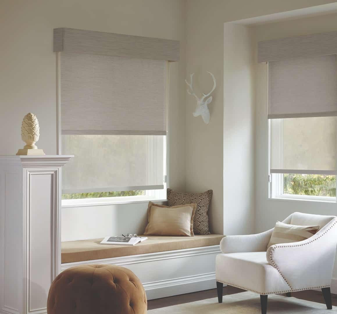 Hunter Douglas Designer Screen Shades near Mount Pleasant, South Carolina (SC), adding professionalism to home offices.