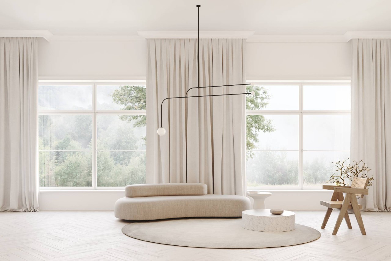 A cornice in a bright fabric on a large window near Mount Pleasant, South Carolina (SC)