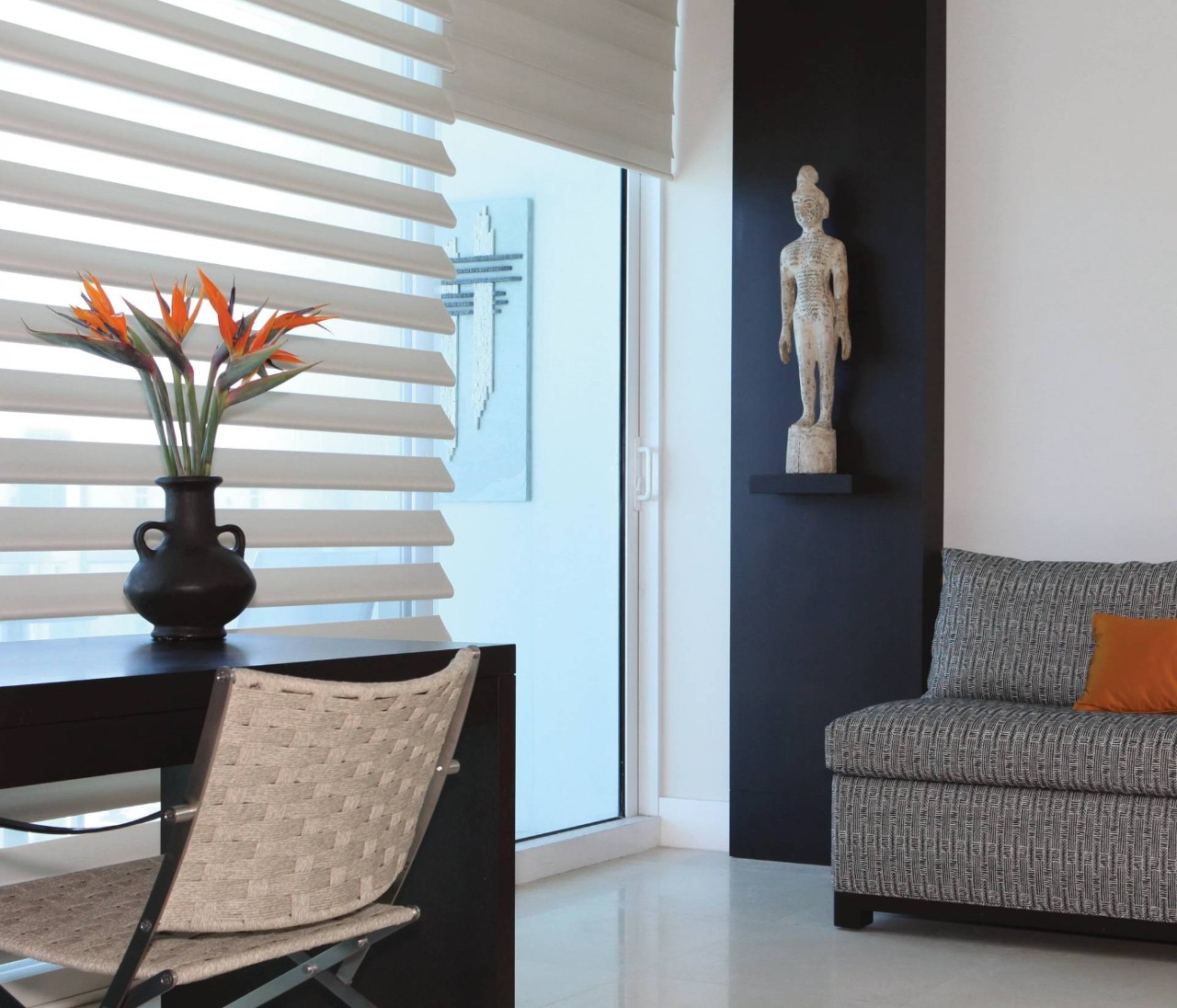 Hunter Douglas Pirouette® Sheer Shades in a small room near Mount Pleasant, South Carolina (SC)