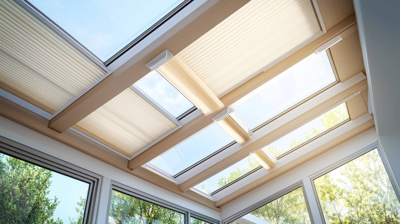 Sunroom with skylight shades blocking light at Advanced Window Fashions at Advanced Window Fashions near Mount Pleasant, SC