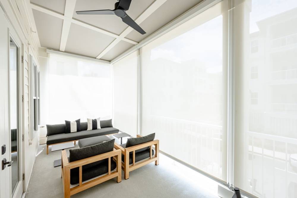 White outdoor patio shades providing shade near Mount Pleasant, SC