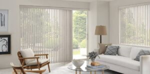 Hunter Douglas vertical blinds in a Charleston, SC living room — Advanced Window Fashions