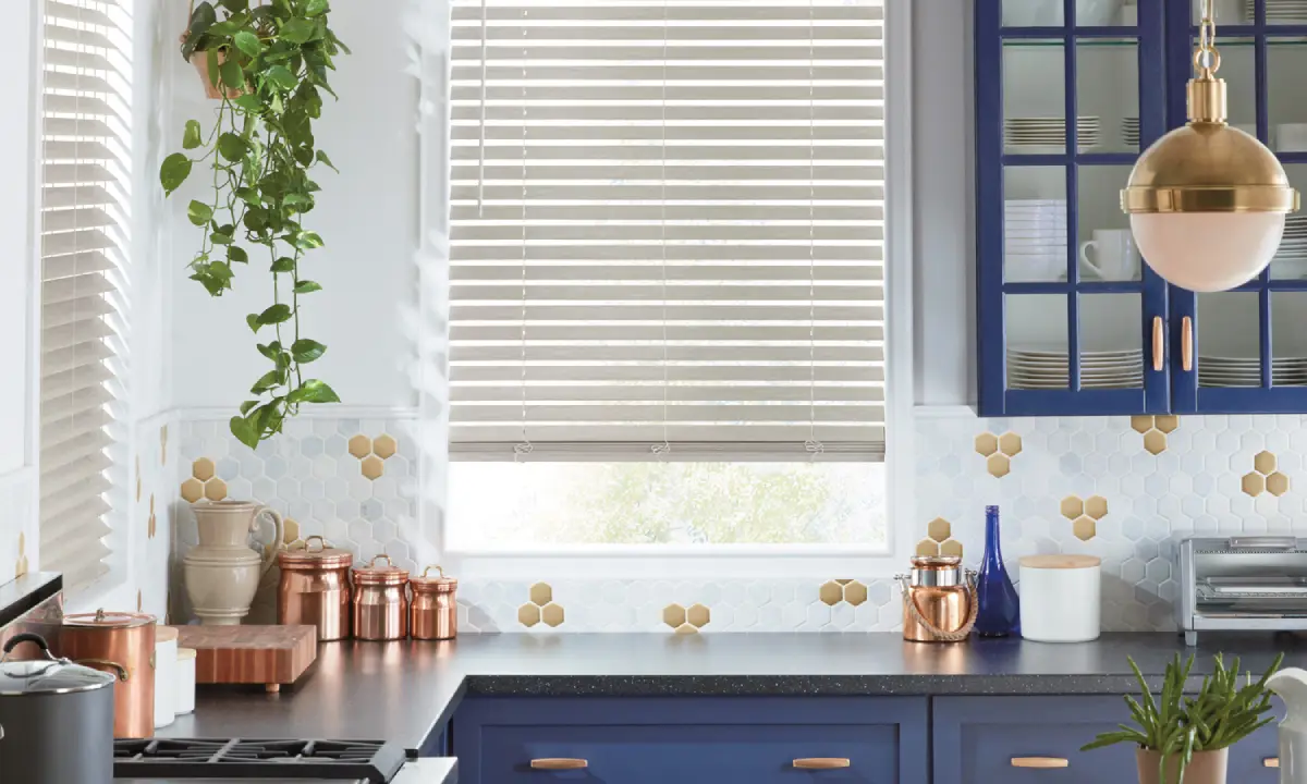 Hunter Douglas EverWood® Faux Wood Blinds in a Charleston, SC kitchen — Advanced Window Fashions